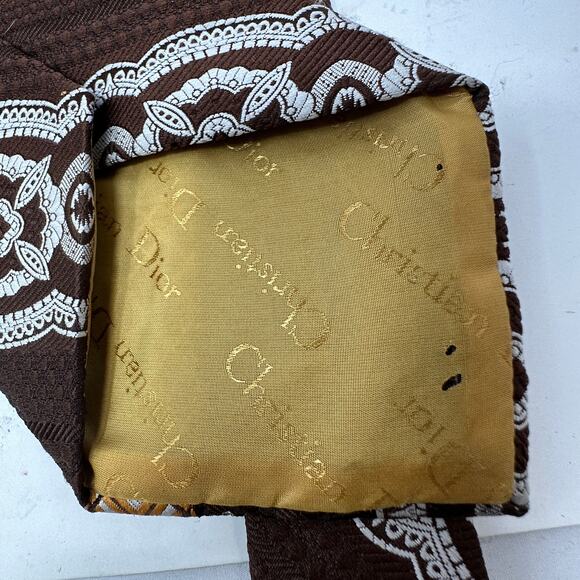 Vintage Christian Dior Necktie Mens One Size Brown Orange Cream Stripe Print - Picture 5 of 6